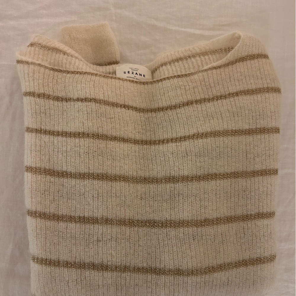 Sezane mohair alpaca blend gold/ecru striped sweater